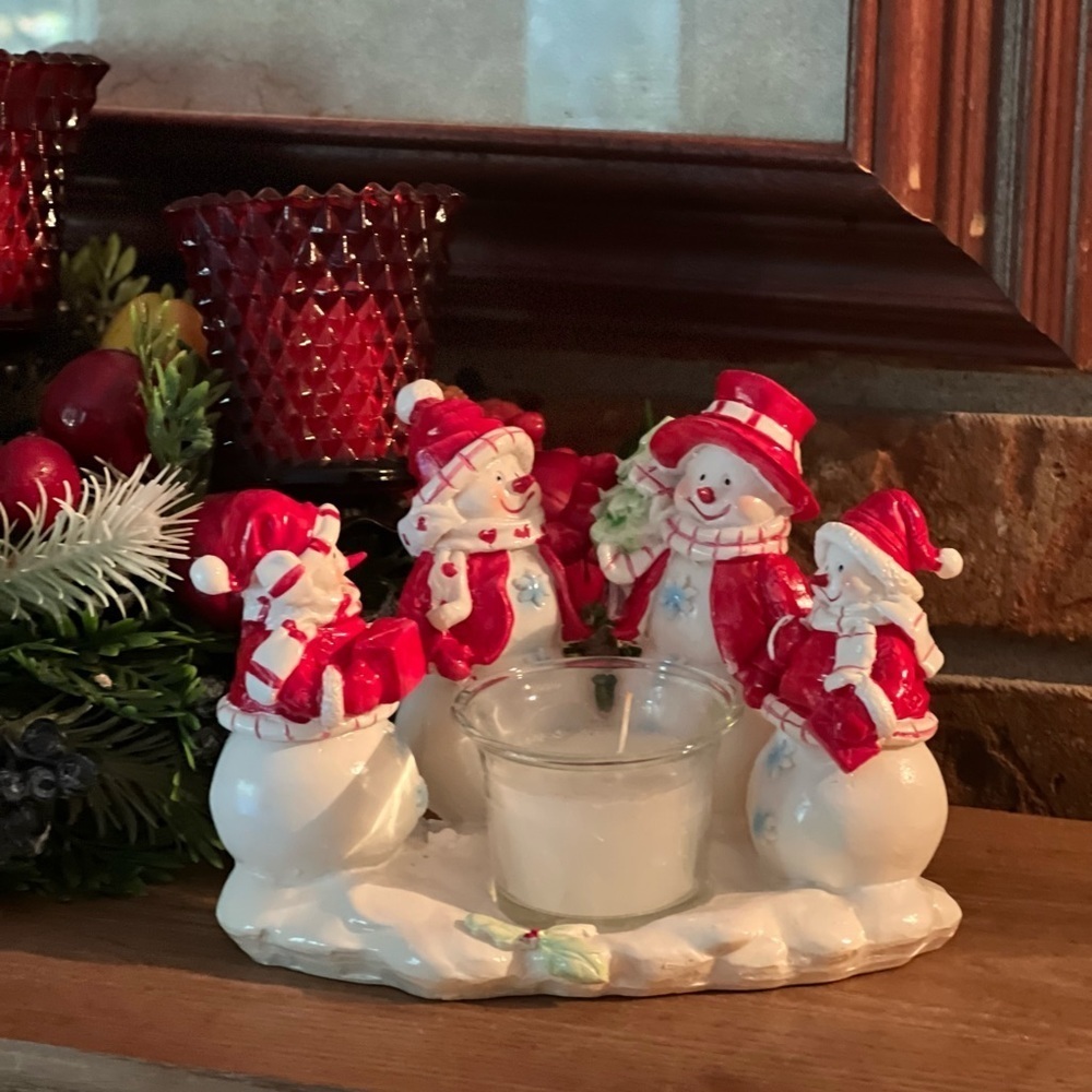 Rare vintage Red & White Christmas Snowman Votive Candle Holder ‼️FINAL SALE